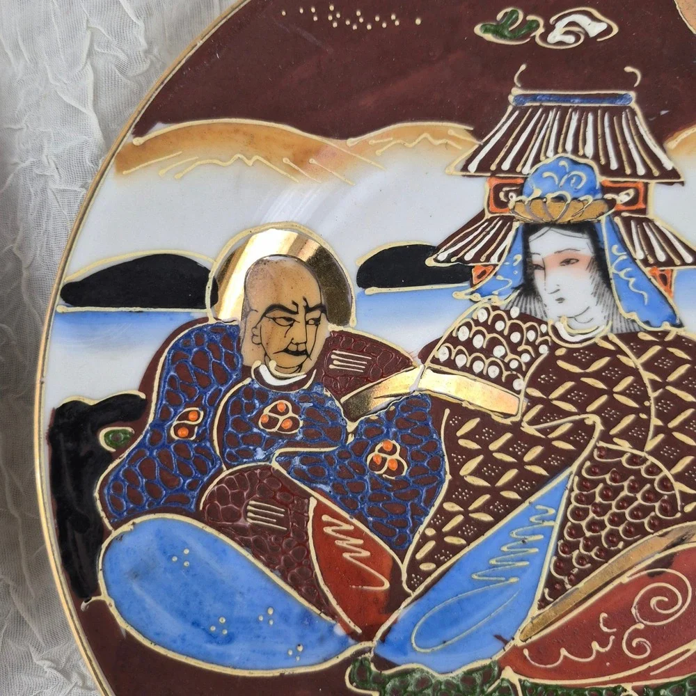 Vintage Japanese Satsuma Moriage Plates Set of 6 Hand Painted Immortals 7.25